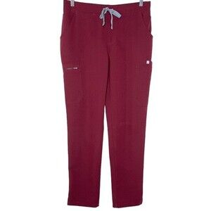 FIGS Yola Skinny Scrub Pants sz S * Burgundy Scrubs Bottoms Pockets
